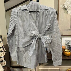 Striped Wrap Blouse with Bow